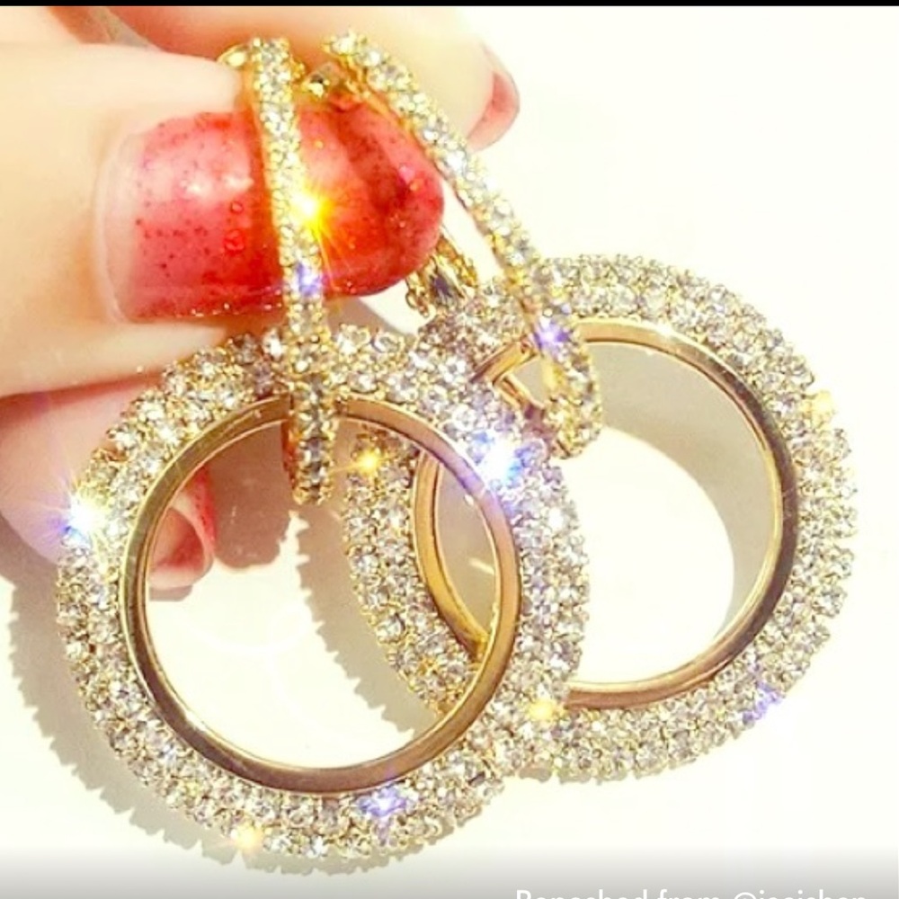 Cubic Zirconia Gold Circle Earrings